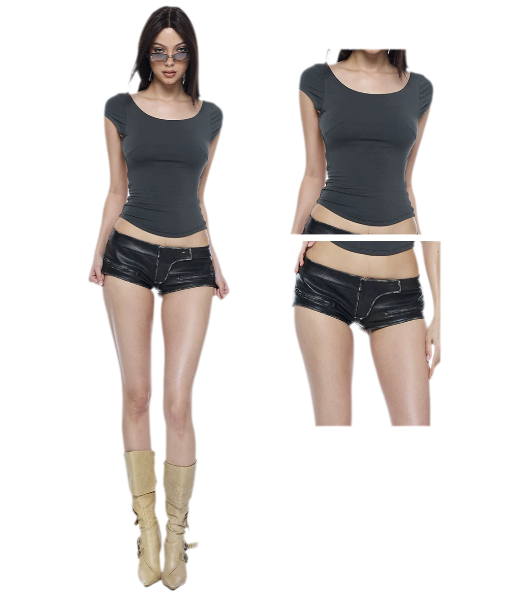Washed Faux Leather Shorts