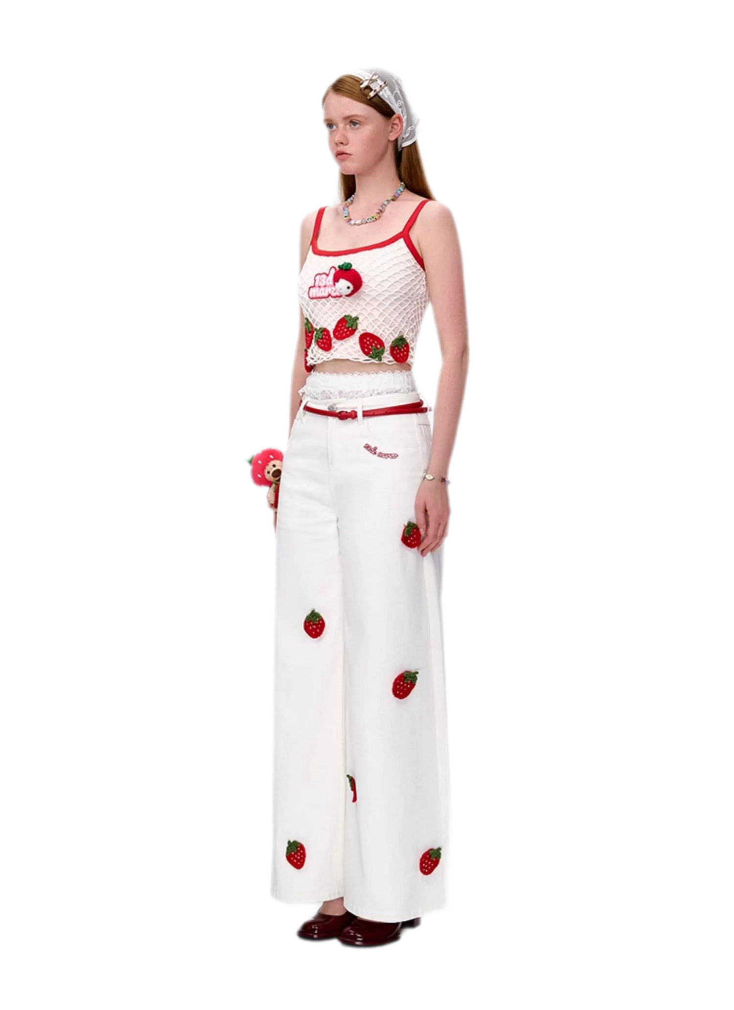 Fruit Embroidered Wide-Leg Pants