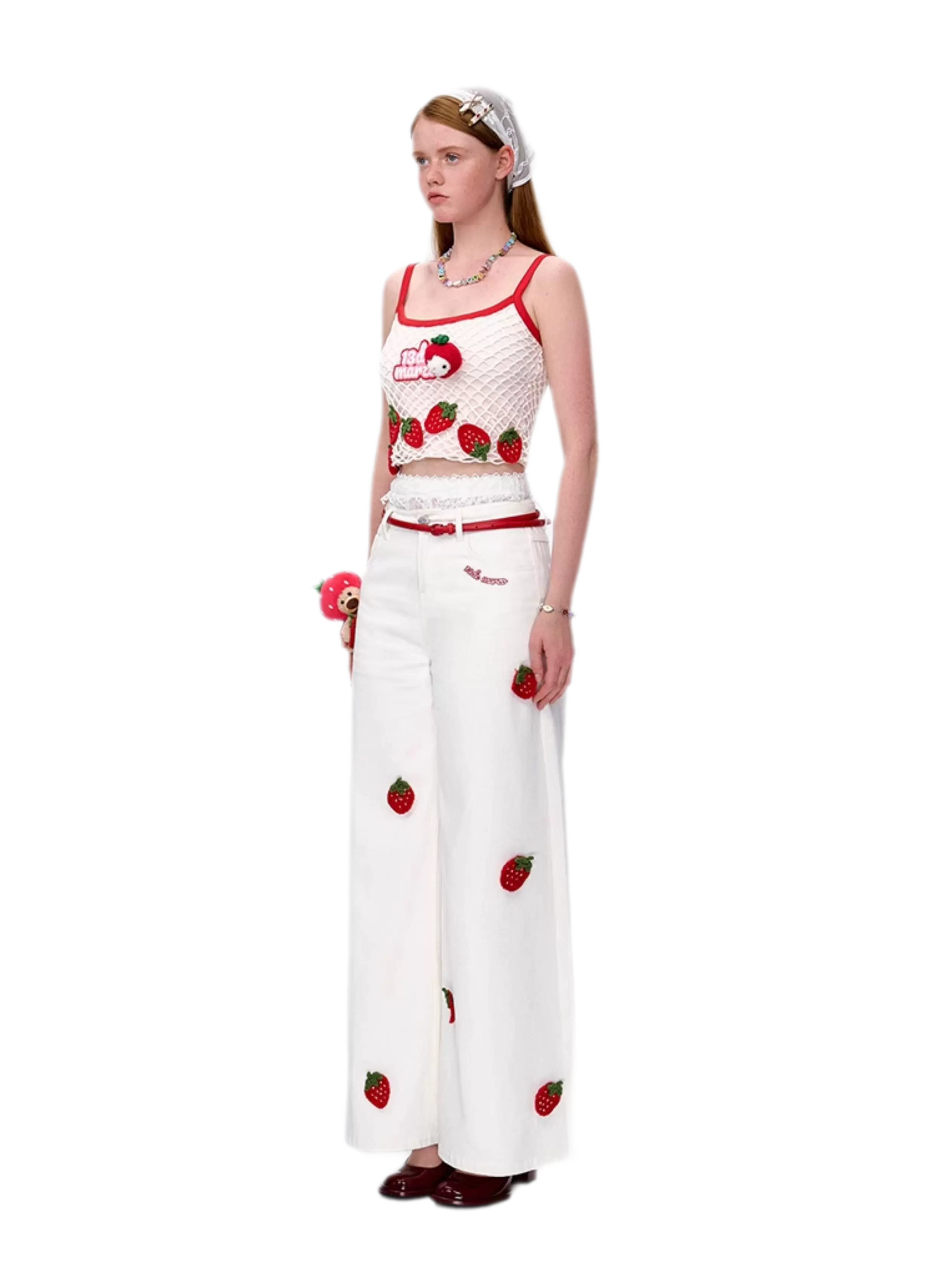 Fruit Embroidered Wide-Leg Pants