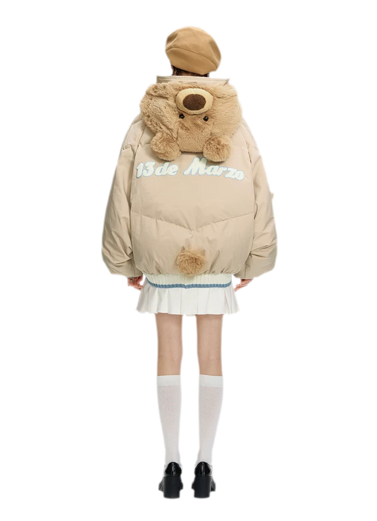 Doudoune rembourrée en duvet avec ours en peluche