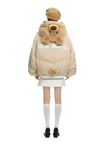 Doudoune rembourrée en duvet avec ours en peluche