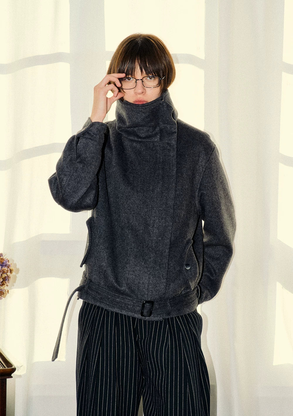 Merino Wool Cropped Belted Jacket