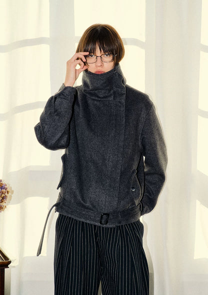 Merino Wool Cropped Belted Jacket