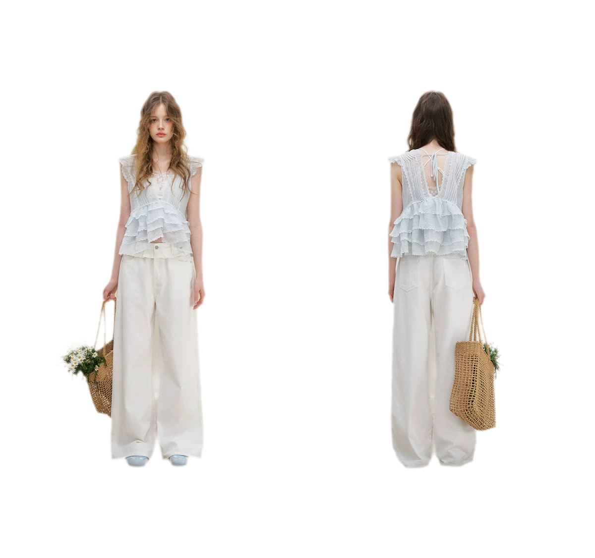 Organza Lace Ruffle Sleeveless Top