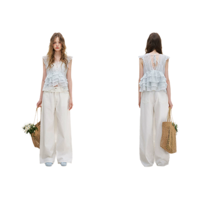 Organza Lace Ruffle Sleeveless Top