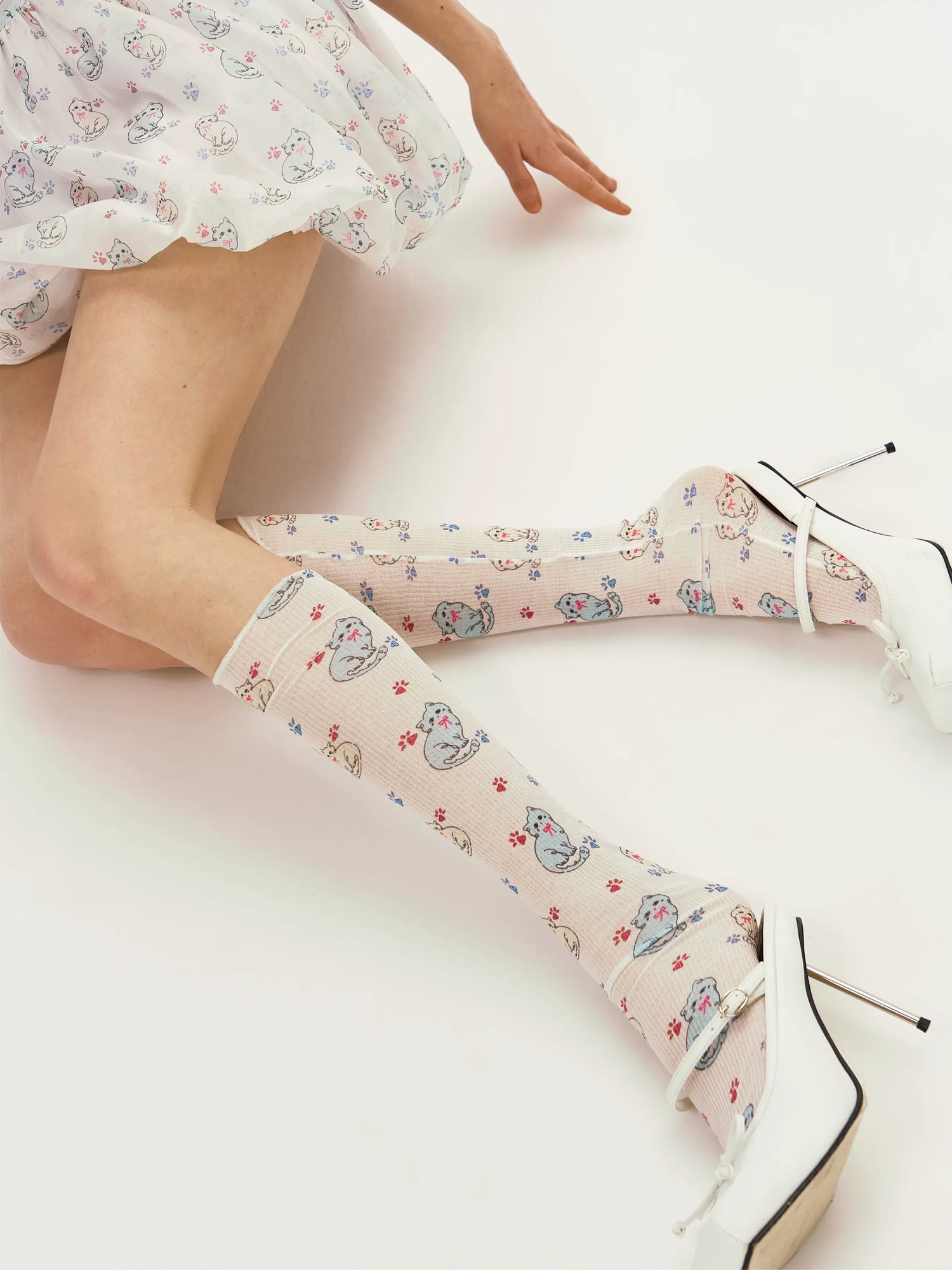 Cat Print Knee Socks