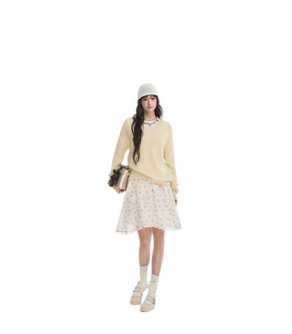 Brushed V-Neck Wool Sweater