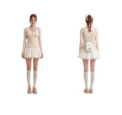 Lace Bow Knit Top
