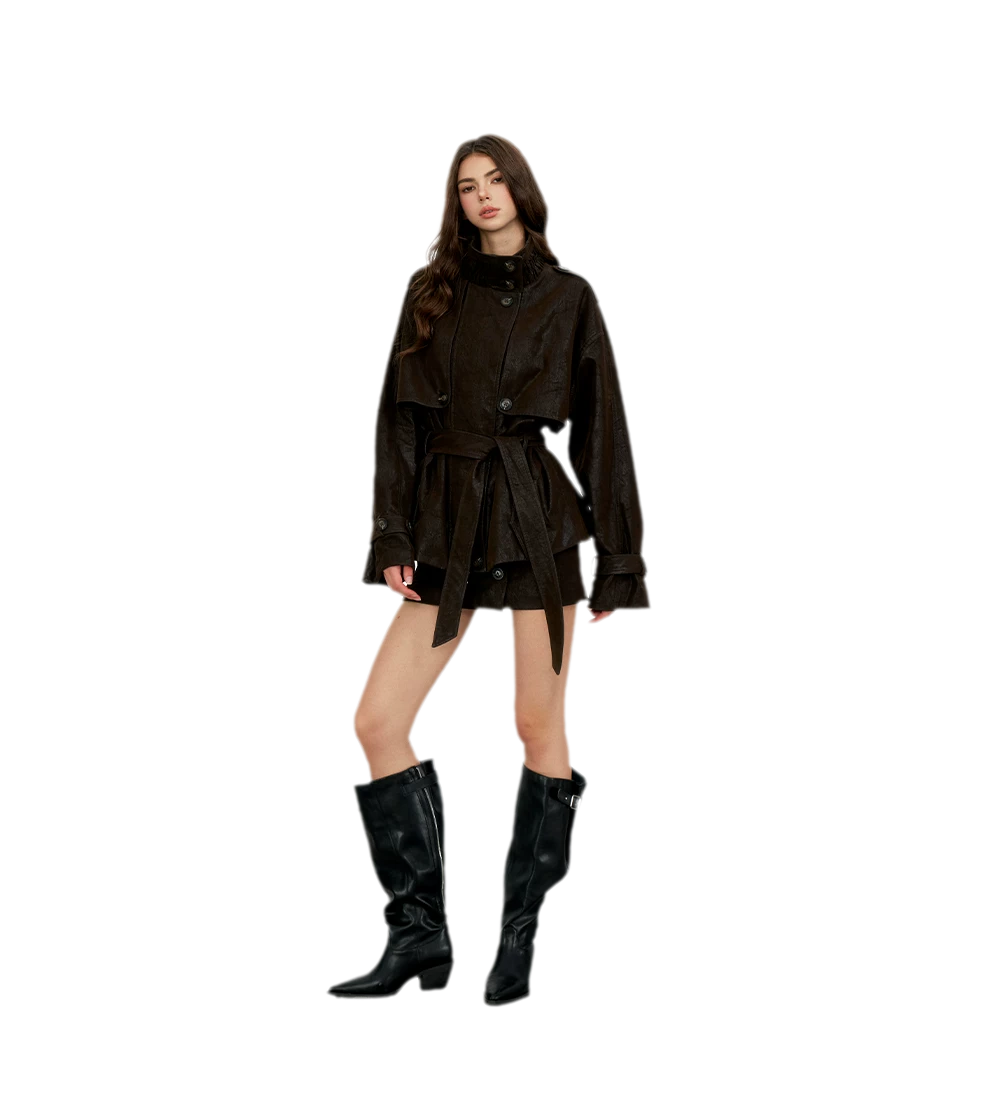 Distressed Utility PU Leather Jacket