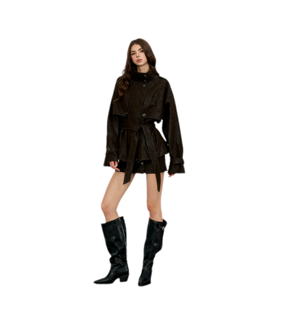 Distressed Utility PU Leather Jacket