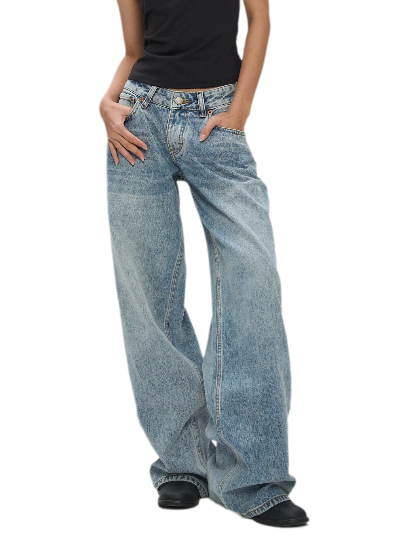 Washed Low-Rise Wide-Leg Jeans