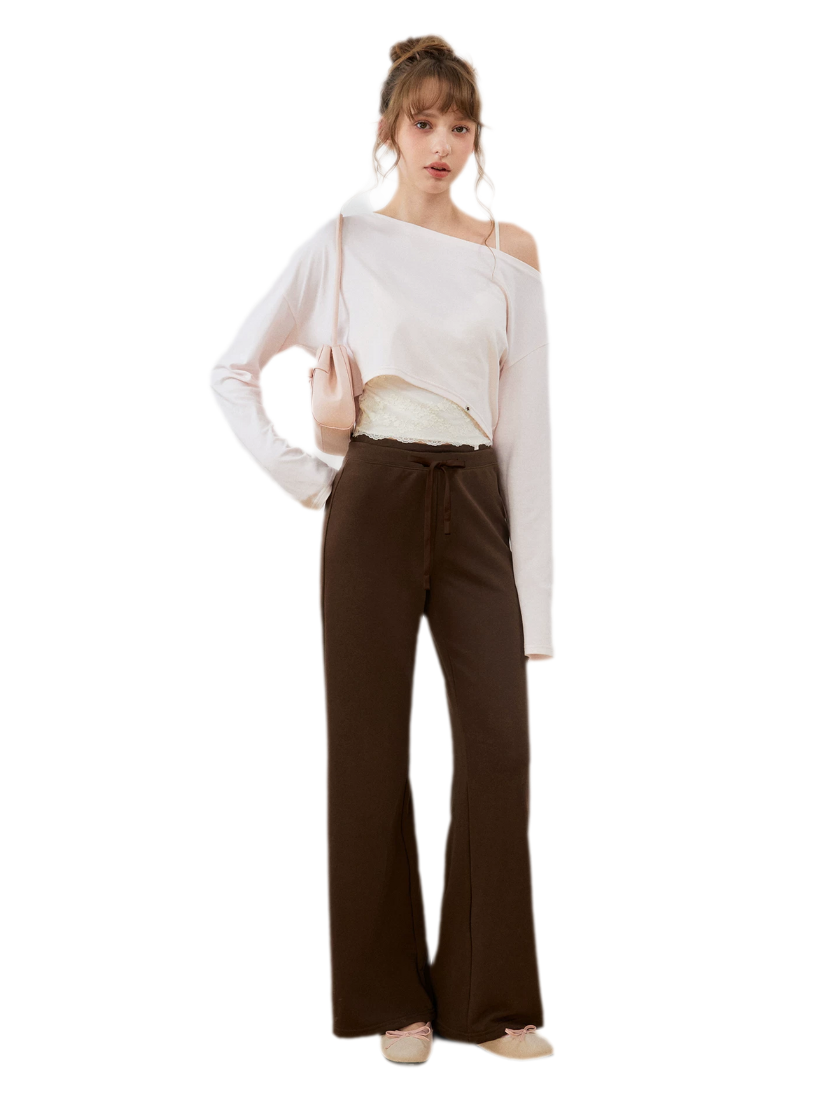 Strukturierte Sweatpants mit Kordelzug und weitem Bein