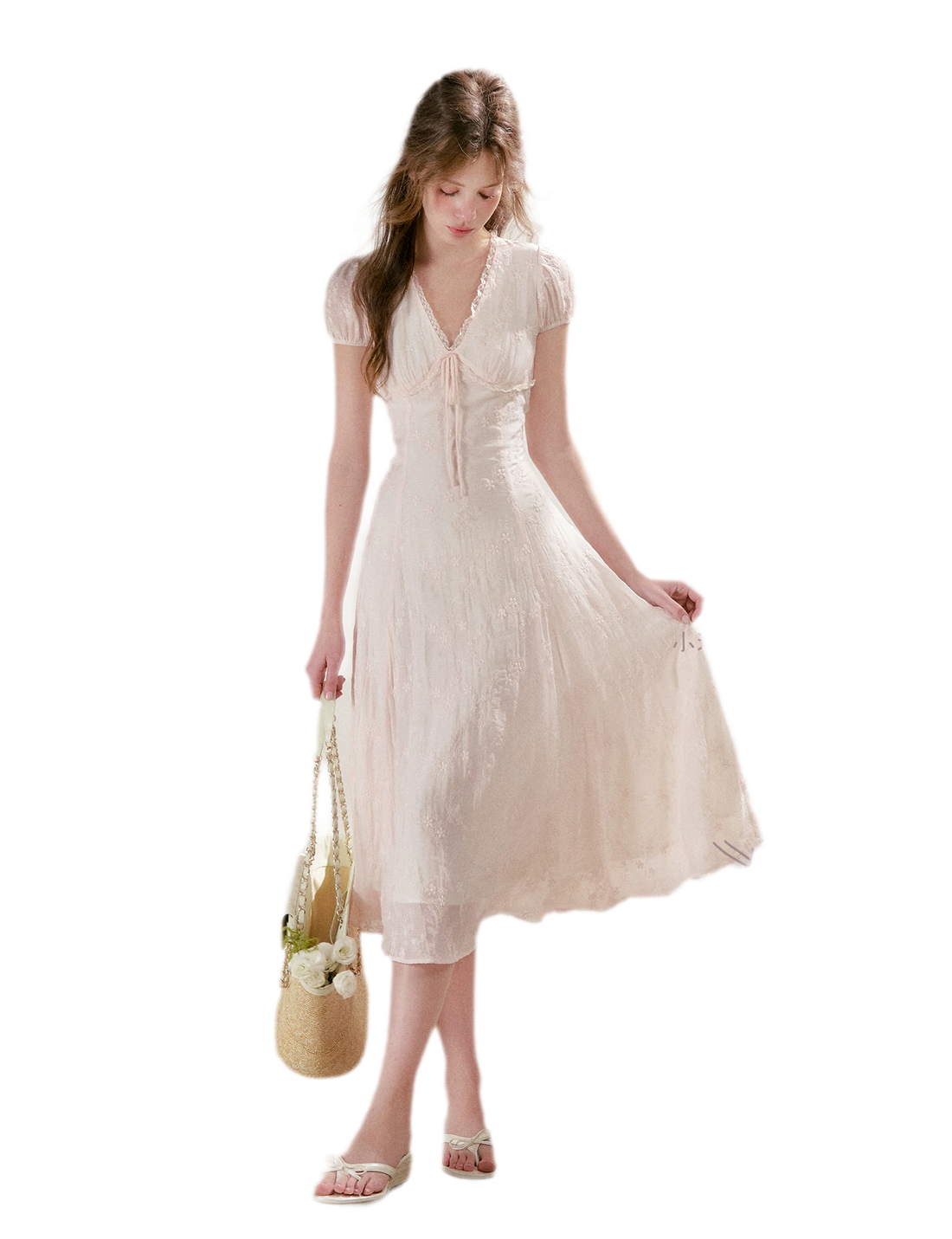 Embroidered Lace Waist Midi Dress