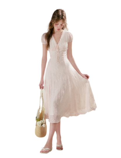 Embroidered Lace Waist Midi Dress