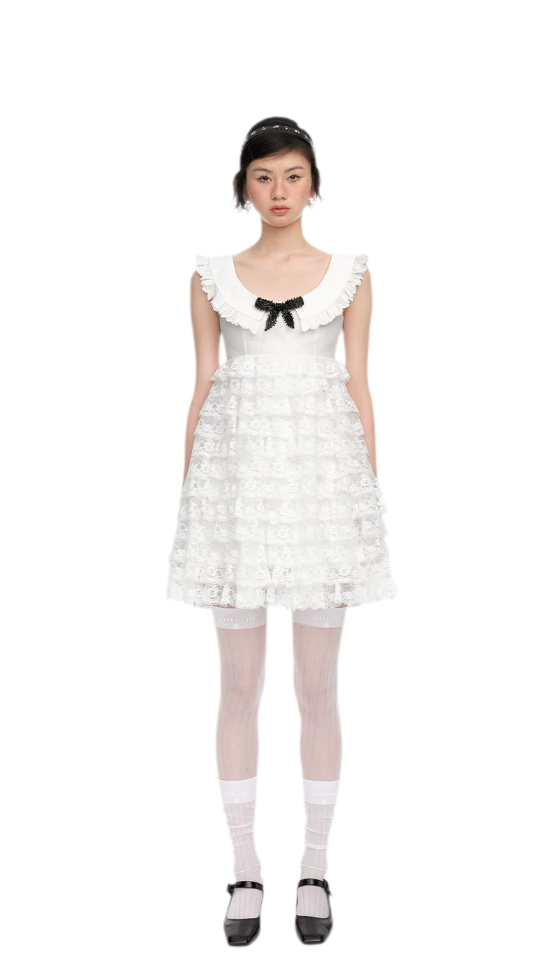 High-Waisted A-Line Lace Dress