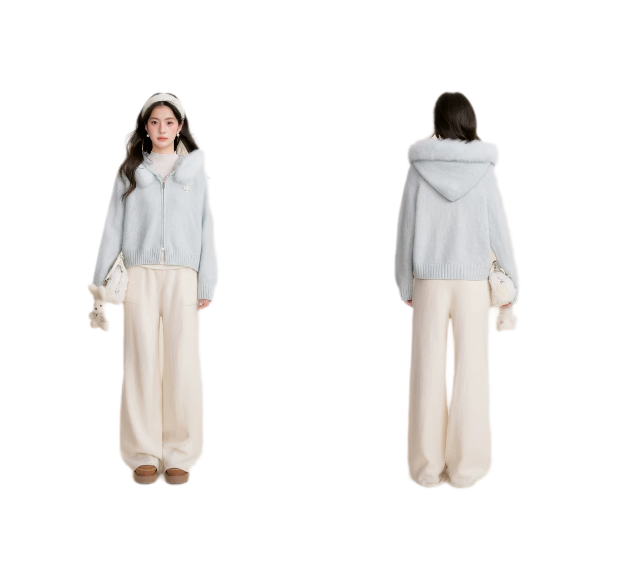 Fur Collar Knit Hoodie