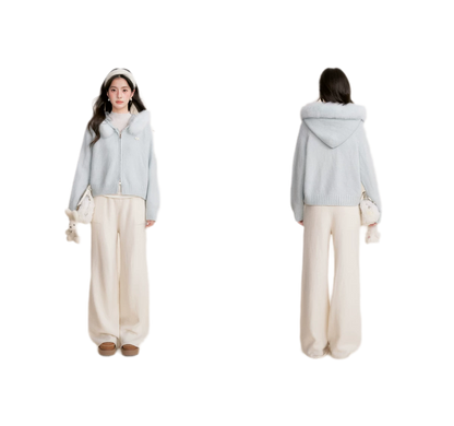 Fur Collar Knit Hoodie