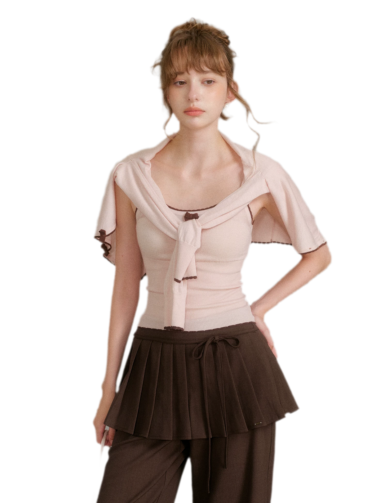 Wool Bow Trim Knit Set