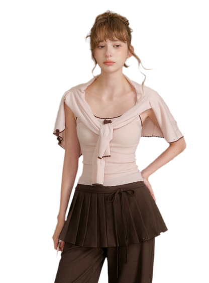 Wool Bow Trim Knit Set