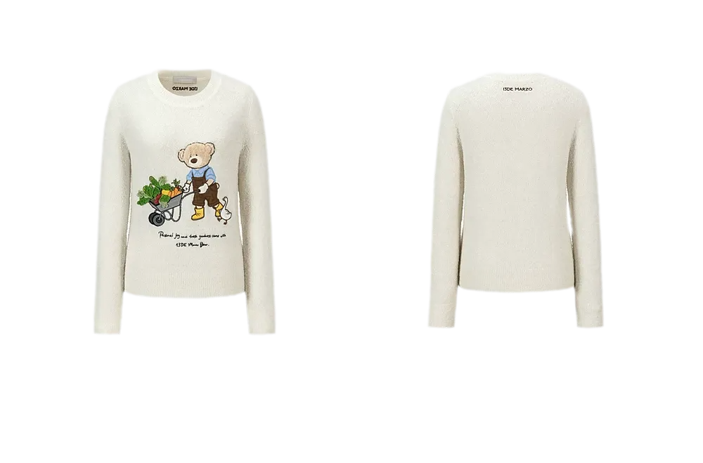 Fuzzy Appliqué Pullover Sweater