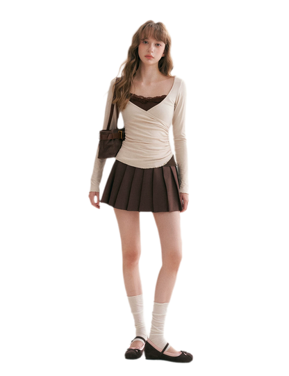Lace Crossover Slim T-Shirt