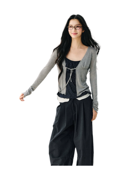 Sheer Drawstring Ruffle Cardigan