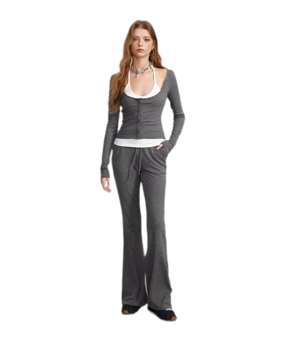 Contrast Tie Layered Pants Set