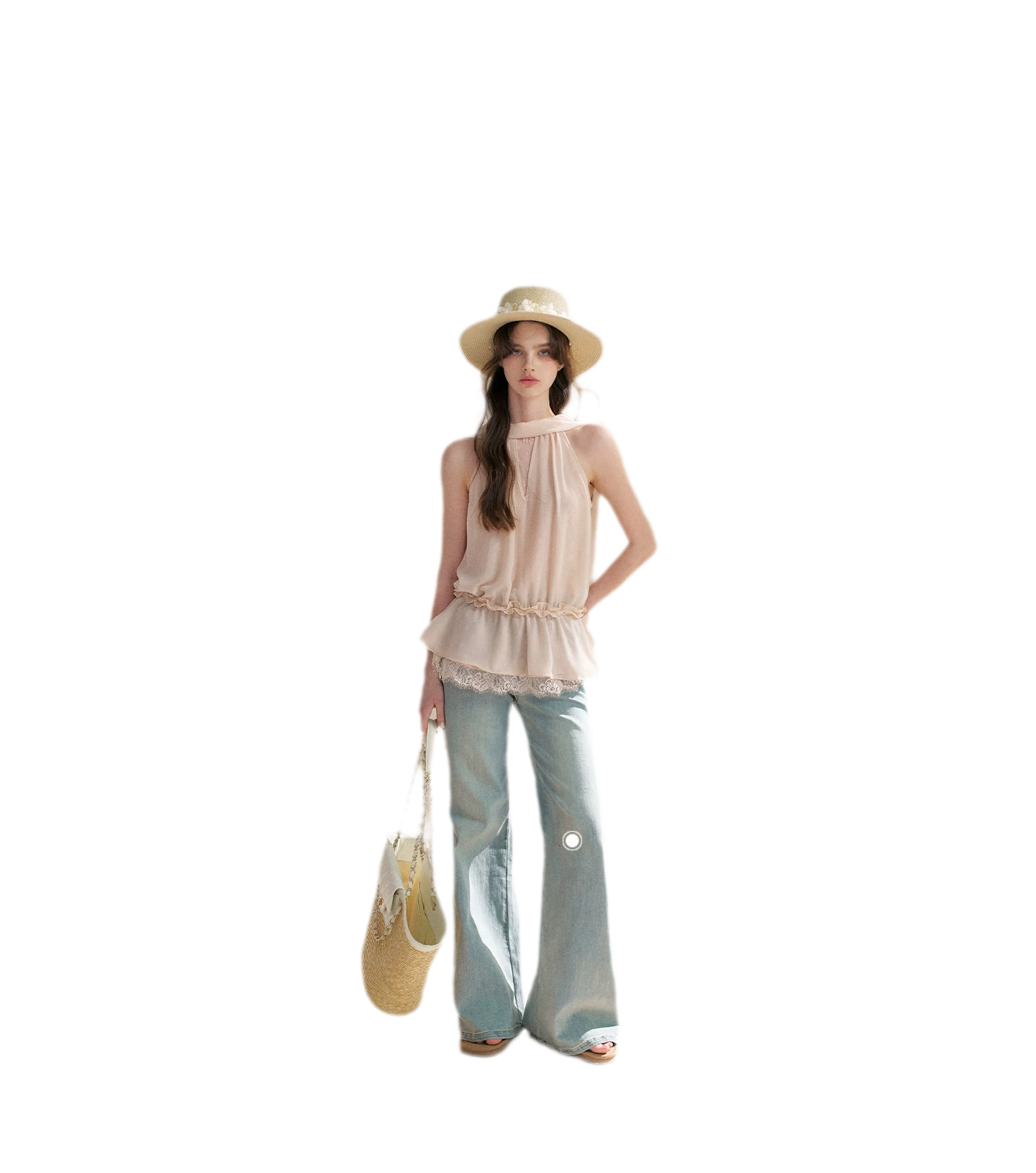 Chiffon Lace Halter V-Neck Blouse