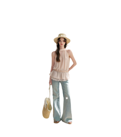 Chiffon Lace Halter V-Neck Blouse