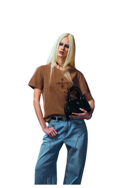 Vintage Washed Cross Embroidered Tee
