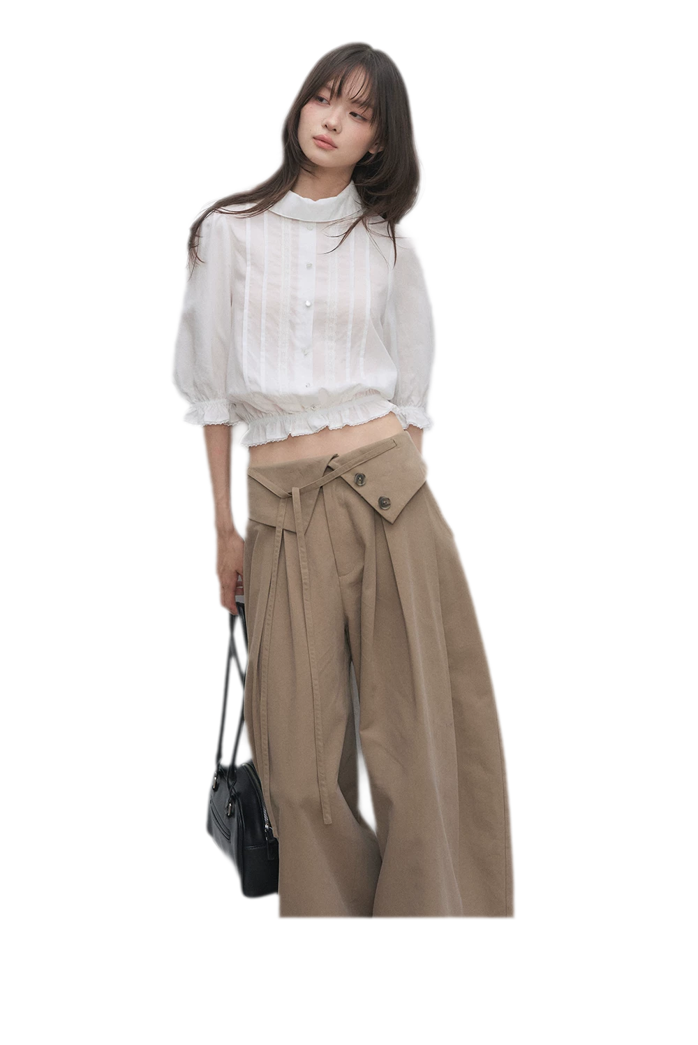 Lyocell Ruffle Cropped Blouse