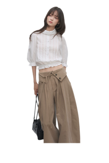 Lyocell Ruffle Cropped Blouse
