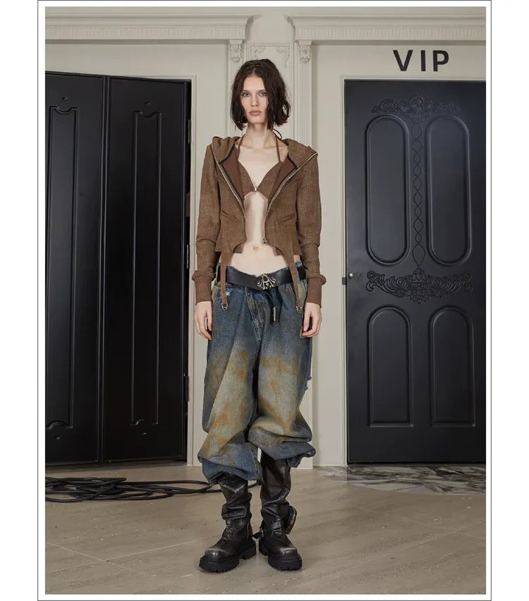 Distressed Wide-Leg Jeans