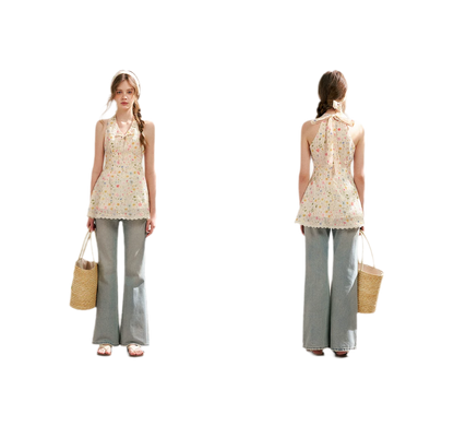 Dreamy Garden Embroidered Halter Top