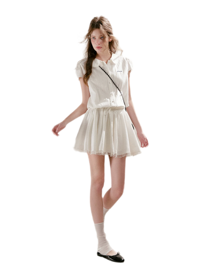 Lace Trim Shirt Dress