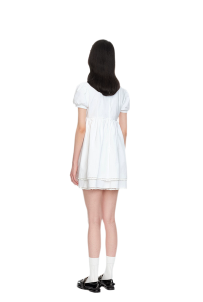 Cotton Puff Sleeve Bow Dress