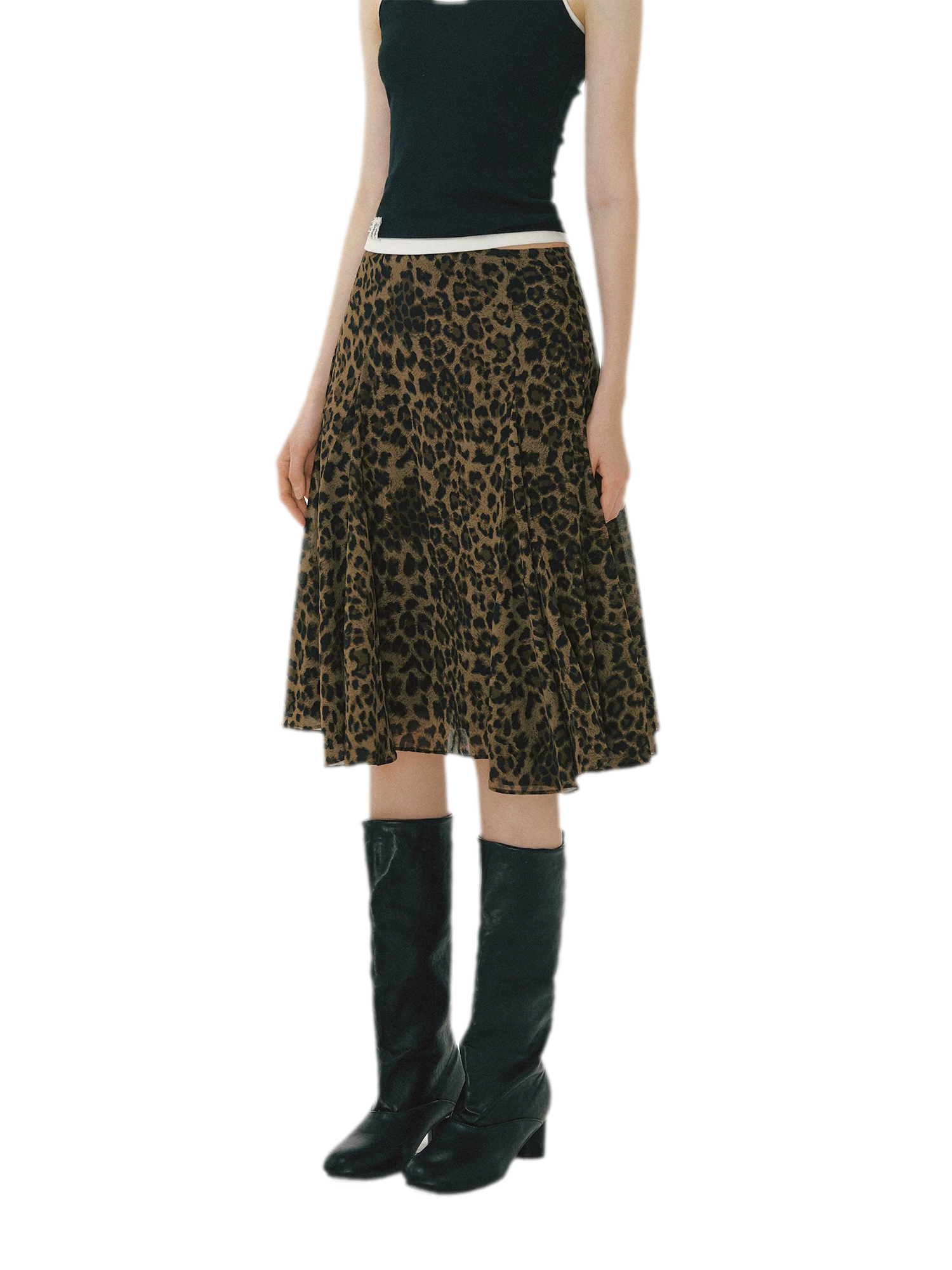 Flowing Leopard Print Midi Skirt