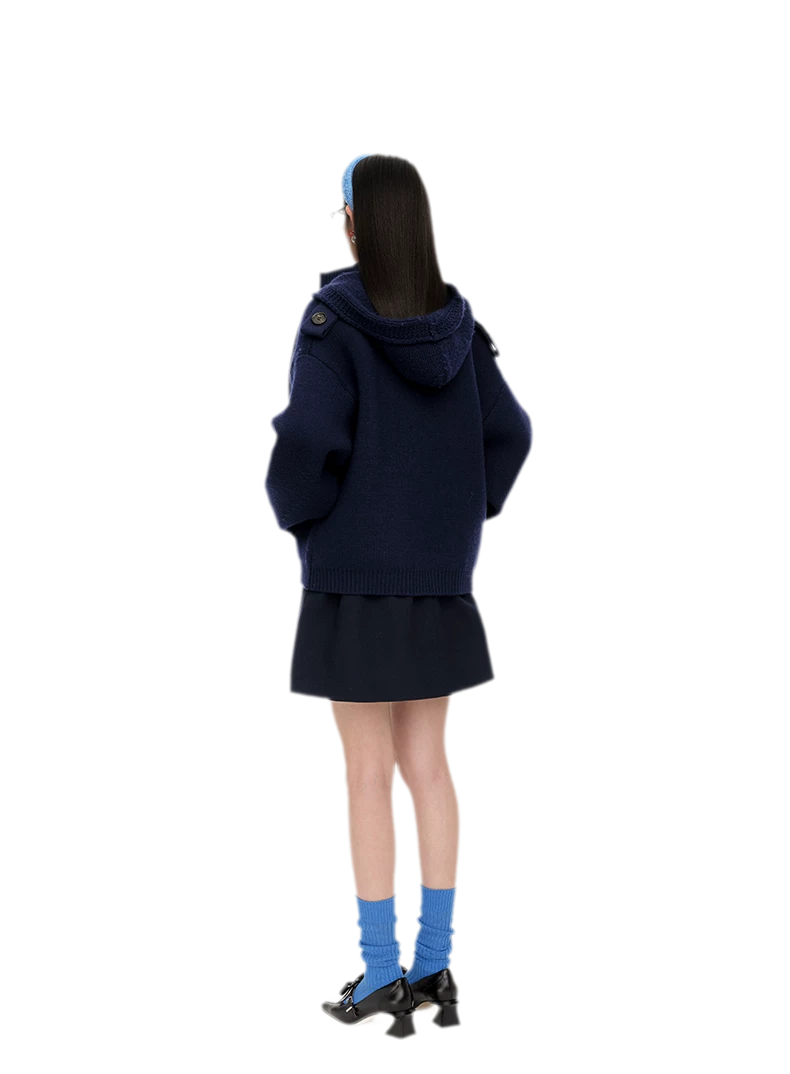 Wool Hooded Zip Knit Jacket