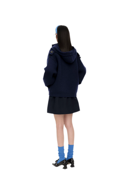 Wool Hooded Zip Knit Jacket
