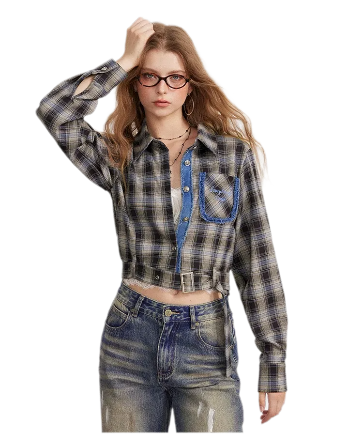 Fringe Plaid Cropped Shirt Jacket