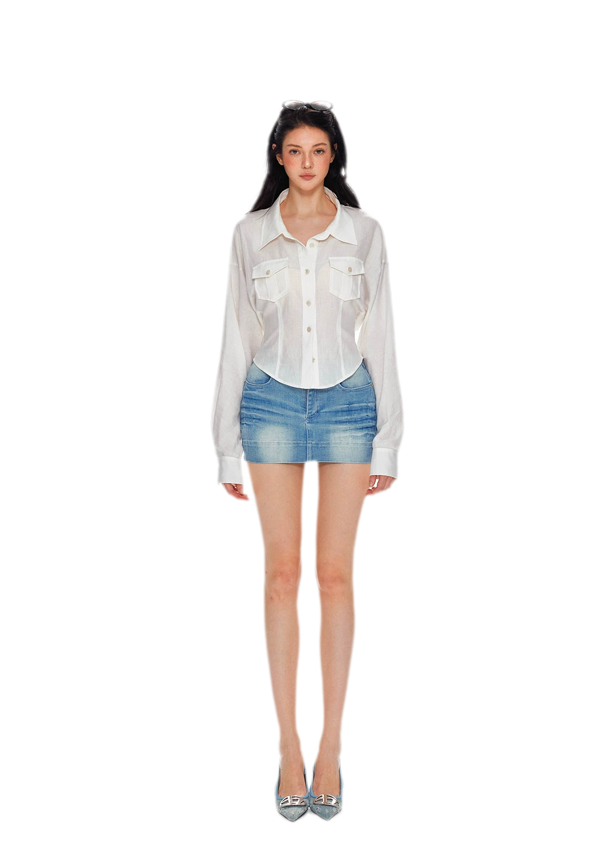 Washed Denim Low-Rise Skort