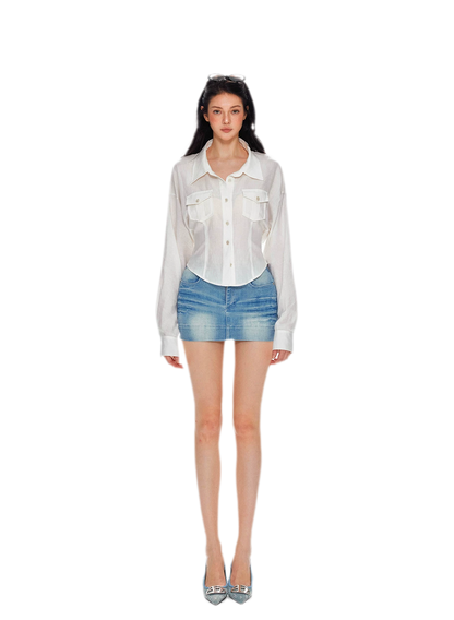 Washed Denim Low-Rise Skort