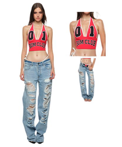 Frayed Straight-Leg Jeans