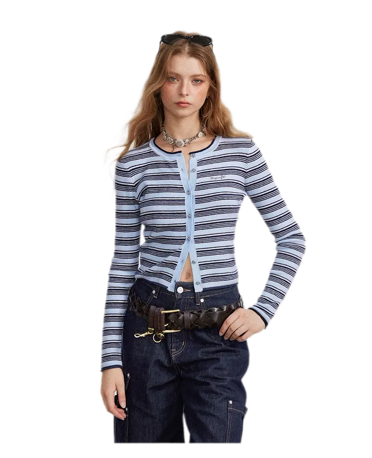 Contrast Stripe Slim Knit Cardigan