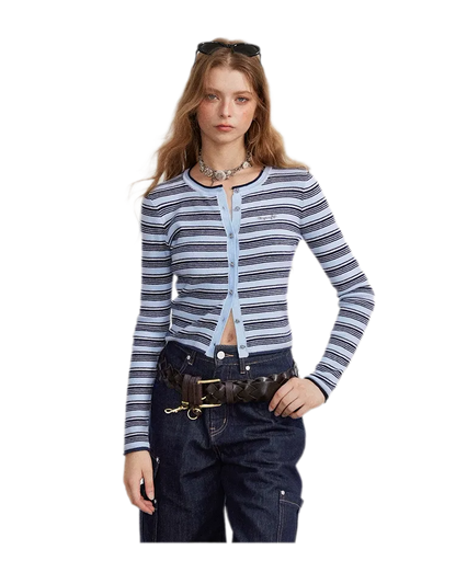 Contrast Stripe Slim Knit Cardigan