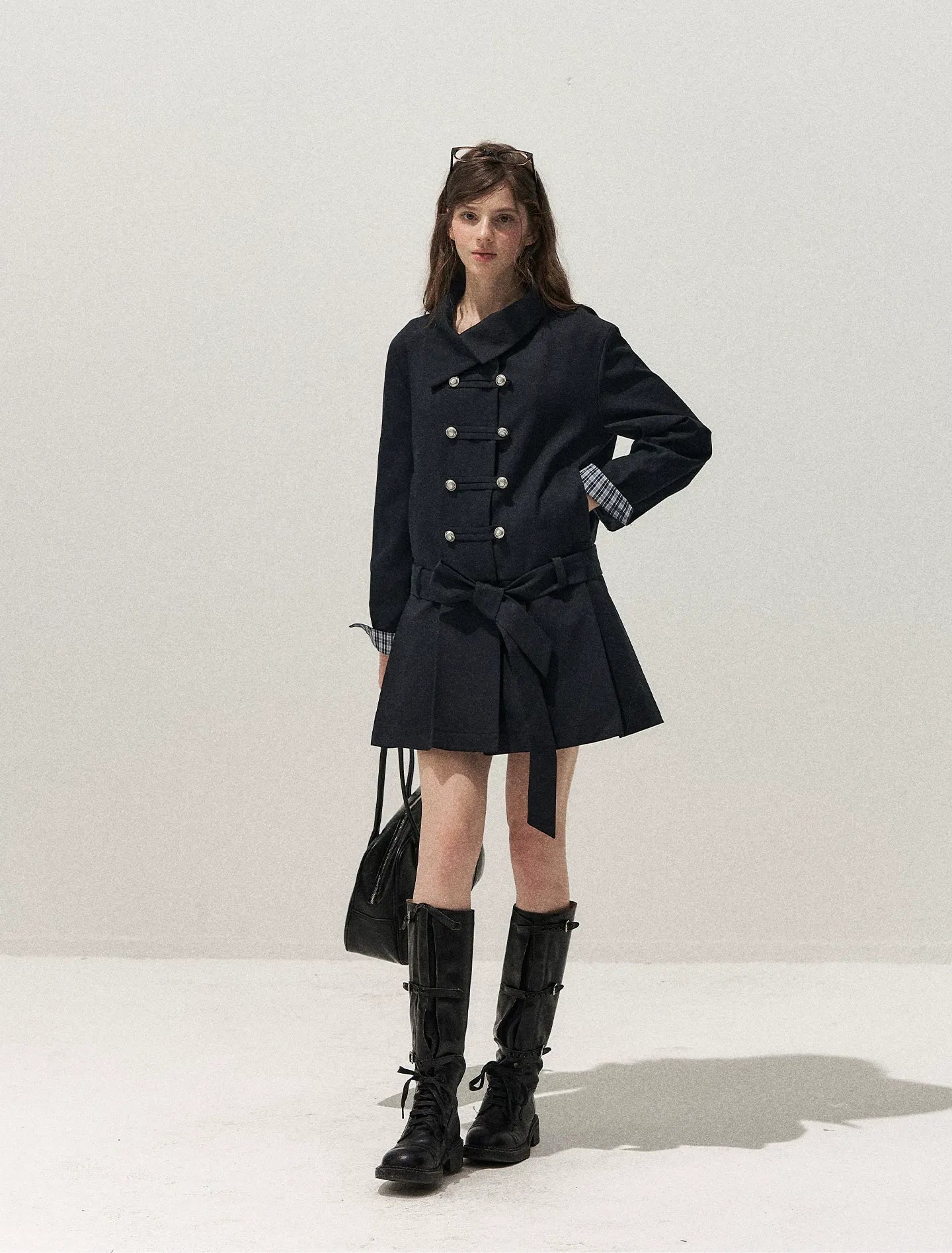 Plaid Cuff Napoleon Trench Dress