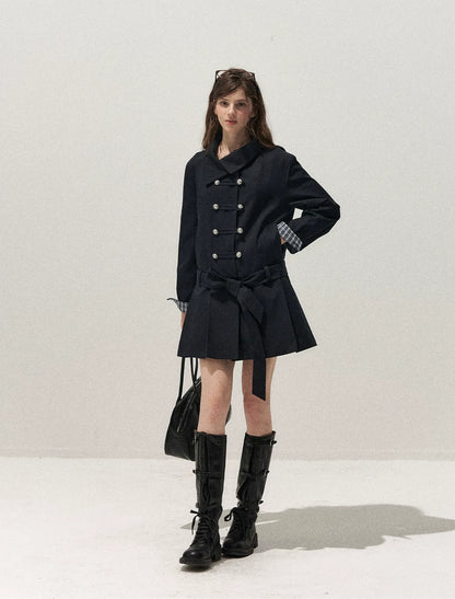 Plaid Cuff Napoleon Trench Dress