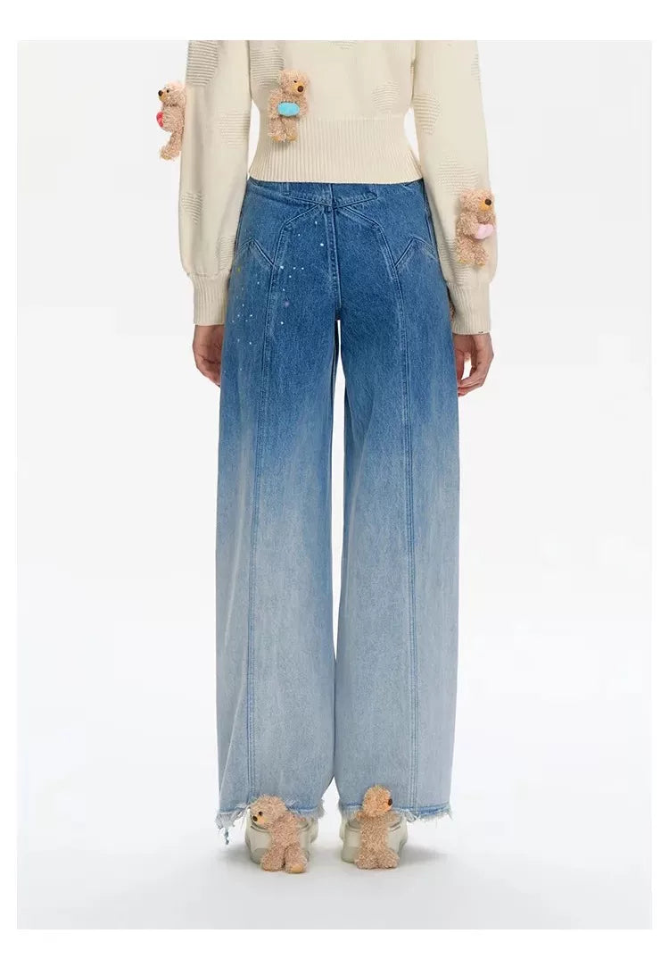 Unisex Glow Star Bear Wide-leg Casual Denim Pants