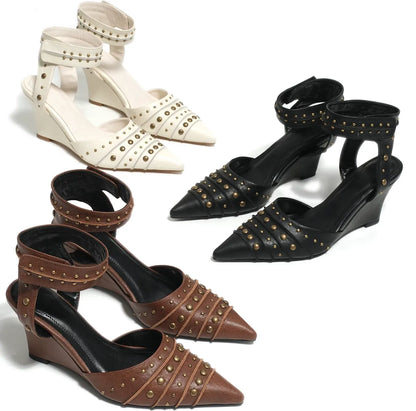 Studded Pointed-Toe Wedge Sandals