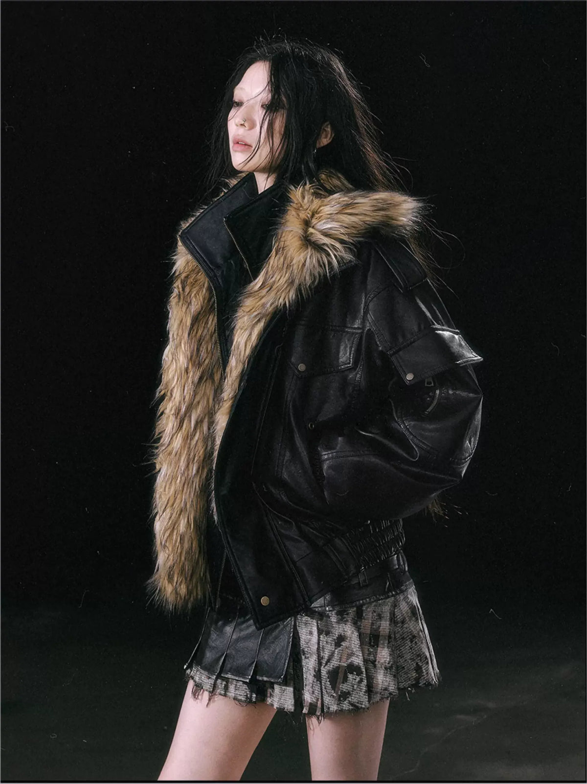 Detachable Fur Collar Flight Jacket